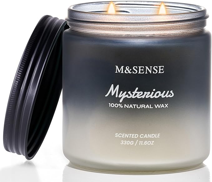 M&SENSE Pepper Lavender Scented Candles for Men, 2 Wick 11.6oz 70 Hours Slow Burning Natural Soy Wax for Fall, Organic Black Masculine Candles Home Fragrance Holiday Gift for Him