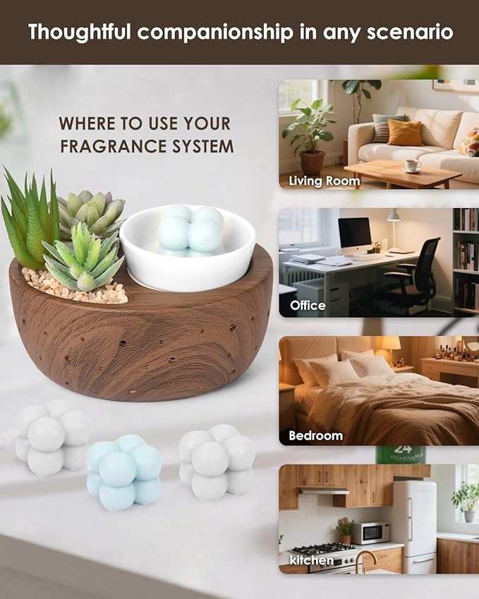 Ceramic Wax Melt Warmer with Japanese Design, 4-in-1 Electric Wax Warmer with PTC Heating Plate and 7-Color LED Lights, Succulent Bowl for Wax Melting, Oil Diffusion, Home Office Spa Decor