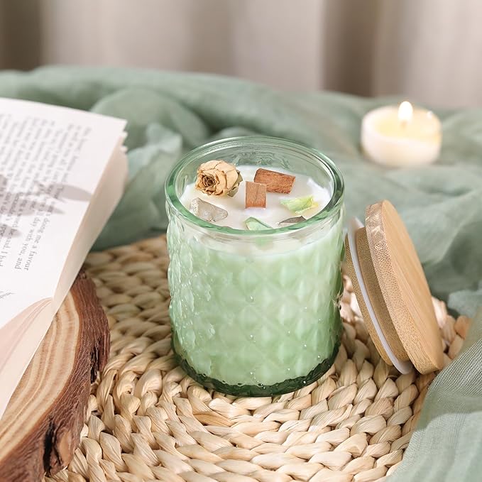 MATAHUM 8 Pack Green Candle Jars for Making Candles, 7 OZ Empty Glass Candle Making Jars with Bamboo Lids for Candle Making Supplies, Candle Containers Vessels for Home DIY Decoration
