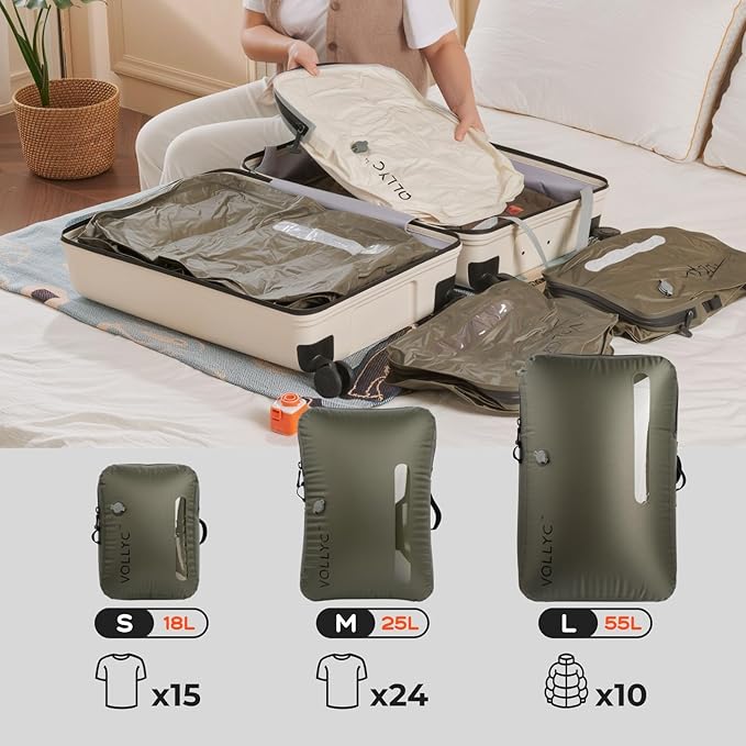 4 IN 1 Vacuum Travel Bags with Wireless Pump, Compression Packing Bags for Luggage & Carry-On, Waterproof Anti-Tear Nylon, Stores 50+ Clothes, TSA-Ready Travel Essentials