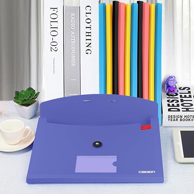 7 Pocket Accordian File Folders, Expanding File Folder A4 Letter Size Paper Portable Document Organizer-Blue Purple