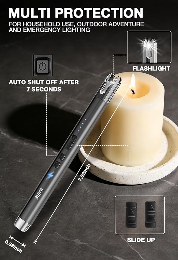 Electric Candle Lighter with Flashlight USB C Rechargeable Arc Lighters for Candles Windproof Plasma for Camping BBQ Stove Home Emergency with Safety Switch & LED Battery Display