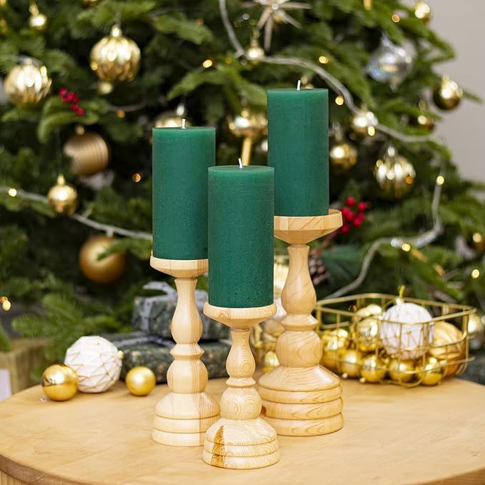 CANDWAX 3x6 Inch Green Pillar Candles Set of 3 - Large Unscented Dripless Green Candles, Rustic Decorative Style for Weddings, Special Events, Home Décor, Christmas Decorations