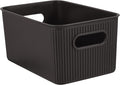 Superio Ribbed Collection - Decorative Plastic Basket Open Home Storage Bins Organizer, Medium Brown (1 Pack) Container Boxes for Organizing Closet Storage Bins for Shelves Drawer Shelf 5 Liter