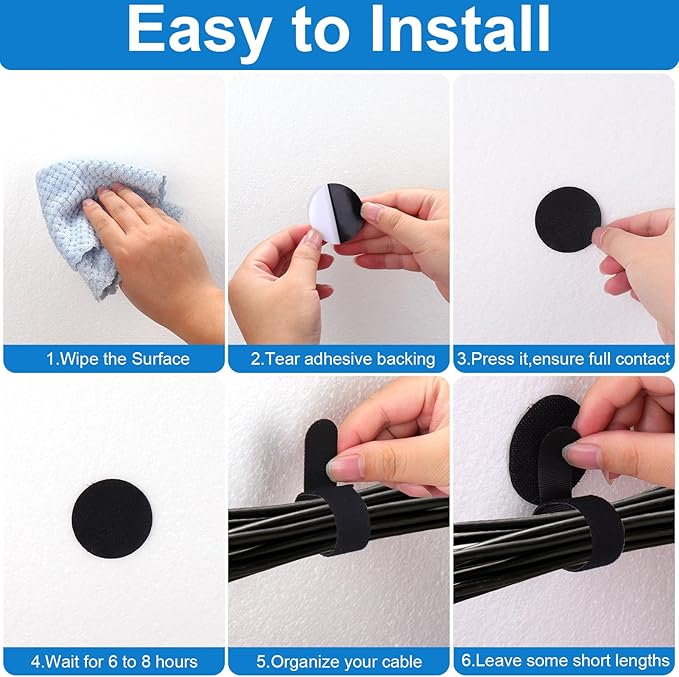 XANGNIER 50 Pair Cable Management Under Desk,Adjustable Hook and Loop Cable Ties,Self Adhesive Cord Organizer,Reusable Cord Straps for PC Computer Wire Organizer,Home Office Essentials
