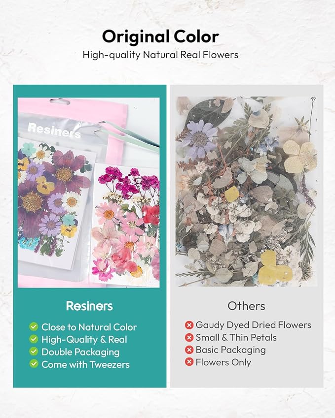 Dried Flowers, Resiners 100Pcs Pressed Flowers for Craft Purple Real Natural Dried Flowers Dry Leaves Kit for DIY Making Crafts Resin Soap Candle Scrapbook Supplies Card Making Jewelry