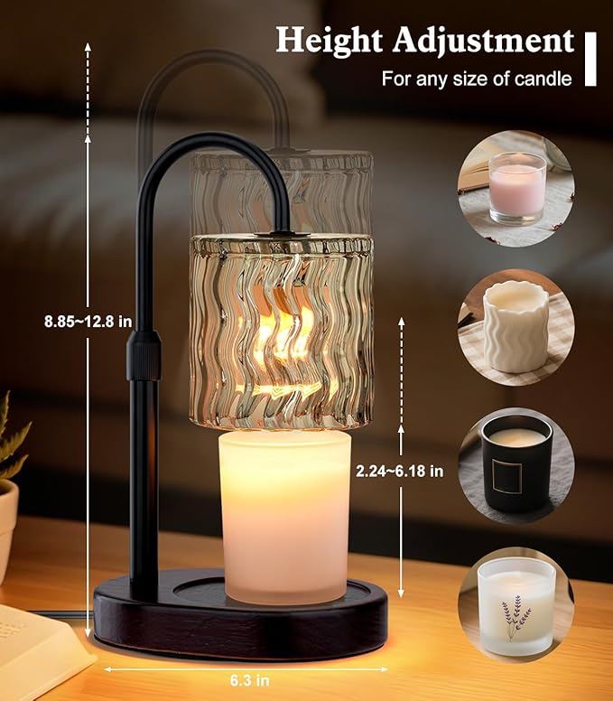 Candle Warmer Lamp Electric Timer: Height Adjustable Burner Jar- Dimmable Candles Warming Lamps - No Flame Scented Melts Wax - All Candle Jars Home Decor Table Light