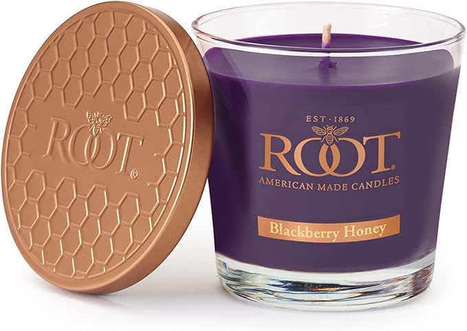 Root Candles Scented Candles Honeycomb Beeswax Blend Premium Handcrafted Candle, Small Veriglass, BlackBerry Honey