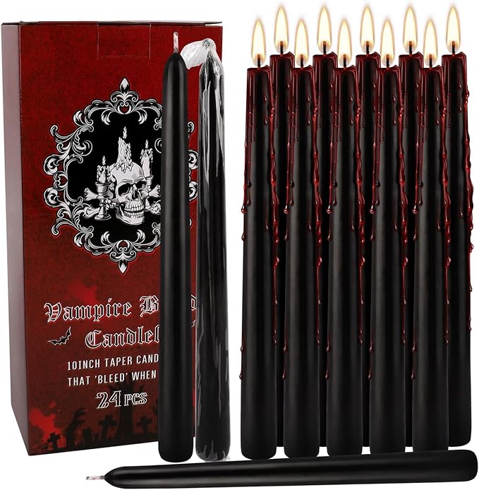 24 Pcs 10 Inch Vampire Blood Taper Candles Vampire Blood Candle, Ritual Spell Unscented Candle Halloween Spooky Decor for Haunted House, Gothic Theme Party.