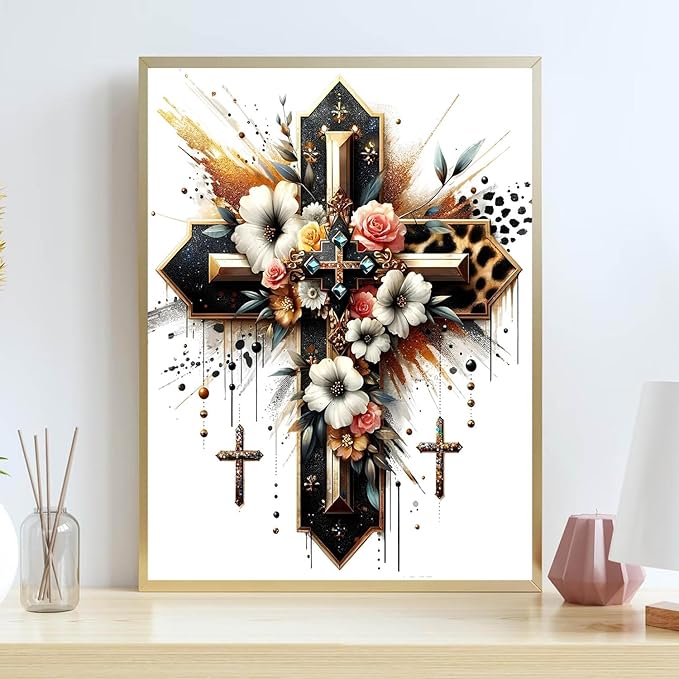 Diamond Art Kits for Adults, Cross Diamond Painting Kits for Beginners, 5D Full Drill Gem Art Paint with Diamonds Dots Crafts Kits for Home Decor Gift 12x16inch (Religion)