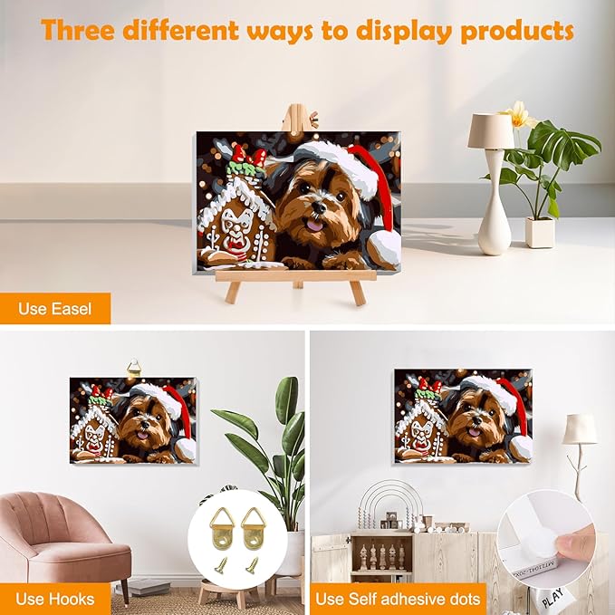 MOGTAA Christmas Paint by Numbers Kit for Adults Beginners with Frame, Christmas Dog Adult Paint by Number Kits on Canvas with Easel, Easy DIY Animal Oil Painting Kits for Home Decor, 8x12in