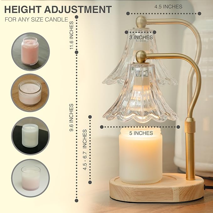 Candle Warmer Lamp – Dimmable Candle Lamp with Timer, Adjustable Height for Jar Candles (Oak)