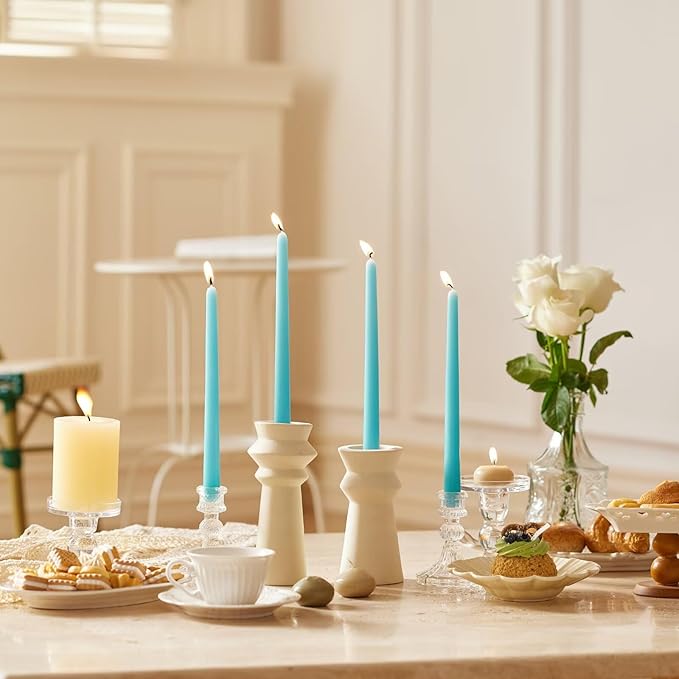 12-Inch Tall Dripless Taper Candles Set of 4 - Turquoise Tapered Candles, Perfect for Spring - Smokeless, Unscented, Long Burning - Hand Poured, Colored Tall Candlesticks - Teal