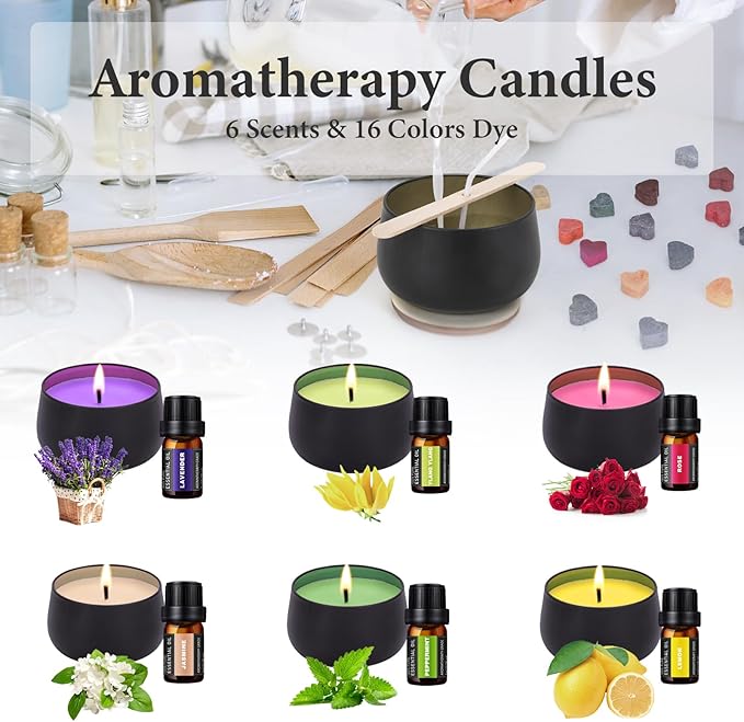 SAEUYVB Candle Making Kit,Easy to Make Colored Candle Soy Wax Kit,Including Soy Wax, Wicks,Melting Pot, Tins and More
