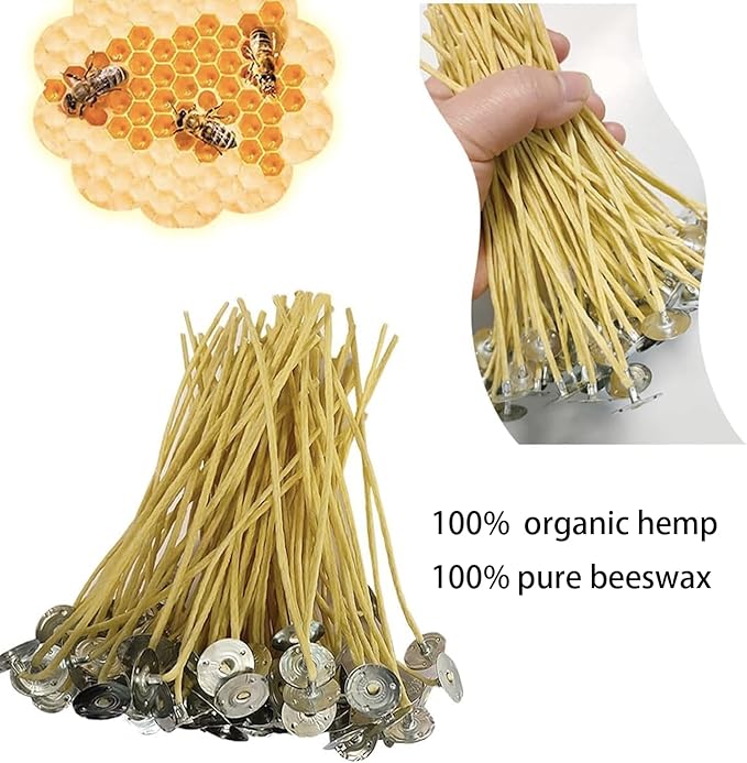 Candle Wicks 300 PCS 8 inch Hemp Candle Wicks 2.5mm Organic Beeswax Candle Wicks for Candle Making Edible Candle Wick for Butter Candle Hemp Candle Wick
