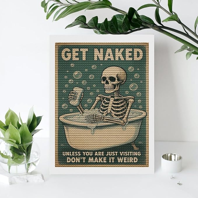 KIVJMSIDJA Skull —Get Naked Unless You are Just Visiting Diamond Art Kits for Adults for Beginners, 5D Full Diamond Art Paint 12"x16"