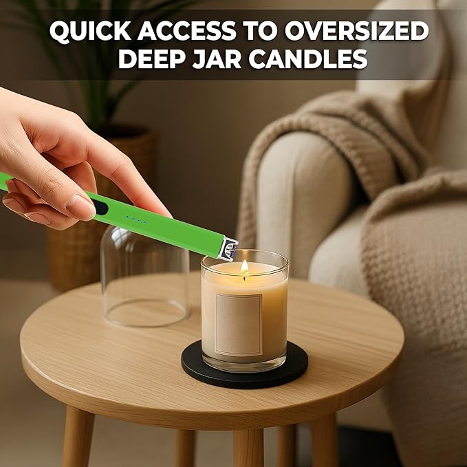 FIGHTSENSE USB Rechargeable Candle Lighter,Plasma Arc Windproof Flameless Long Electric Lighter with Safety Switch,LED Battery Display,Used for BBQ Fireplace,Camping,Stove Kitchen (Green)