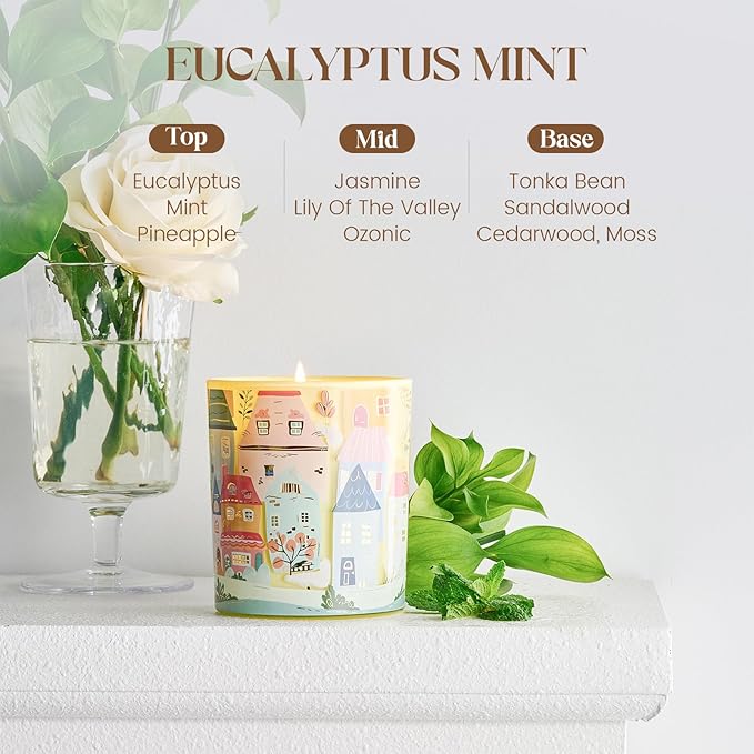 M&SENSE Eucalyptus Mint Candles for Home Scented - 10.2 oz Soy Wax Candles Non Toxic 60 Hours Long Burning Funny Candles for Women Housewarming Gifts for Stress Relief, Meditation, Calm, Yoga