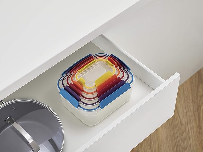 Joseph Joseph Nest Lock Plastic BPA Free Food Storage Container Set with Lockable Airtight Leakproof Lids, 10-Piece, Multi-Color