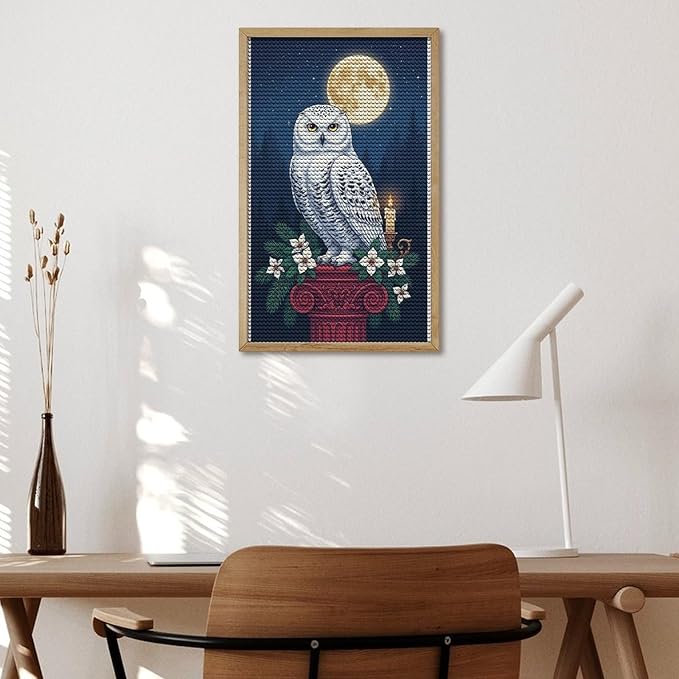 KIVJMSIDJA Snowy Owl & Candle Glow - Winter Night Scene Diamond Art Kits for Adults for Beginners, 5D Full Diamond Art Paint 12"x20"