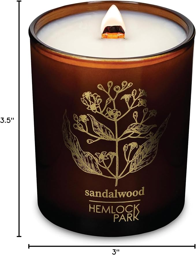 Hemlock Park Amber & Gold Wood Wick Candle Handcrafted with Natural Coconut Wax (Standard 7.2 oz, Sandalwood)