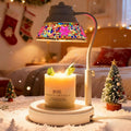 Electric Candle Warmer Lamp with Colorful Diamond Lampshade, Metal Wax Melting Lattern with Timer and Dimmer, Adjustable Height Candle Melting Lamp Home Decor (White Purple)