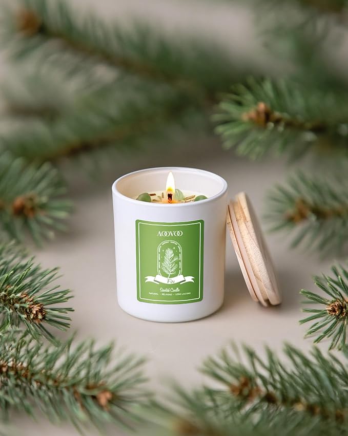 AOOVOO Fir Scented Candles for Women - Aromatherapy Candle with Crystals Inside, 10oz Soy Candles for Home Scented, Birthday Gifts Valentines Day Candle for Women Mom