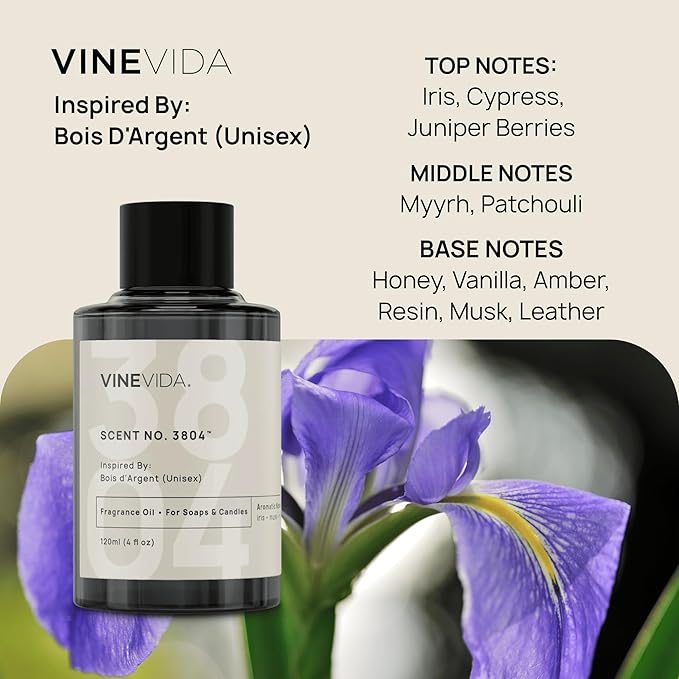 VINEVIDA [4 Oz] Scent No. 3804 Inspired by Bois D'Argent (Unisex); Fragrance Oil for Candle Making and Soap Making - Premium Candle Scents for Soy Candles
