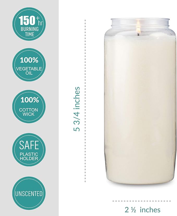 Tribello 6 Day Candles, 3 Pack | 6” White Pillar Candles for Memorial, Religious Ceremony, Party Decor, Emergency Survival | Unscented Slow Burning 100% Vegetable Wax in Plastic Jar Container