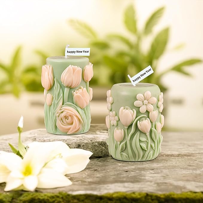 Flower Molds Flower Cylinder Resin Mold - Resin Casting Silicone Molds for Home Decor & Candle Making Wave Spiral Mold