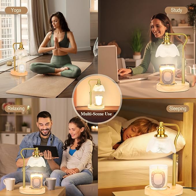 Electric Candle Warmer Lamp with Timer and Dimmer,Height Adjustable and Auto Shup-Off Light Lamps with 2 Bulbs,Fits Wax Melts Scented Warmers Jar Candles,Flameless Home Decor and Gifts