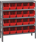 Quantum Storage Systems 1839-204RD Store More Steel Shelving Unit with 6" Shelf Bins, 18" D x 36" W x 39" H, Red