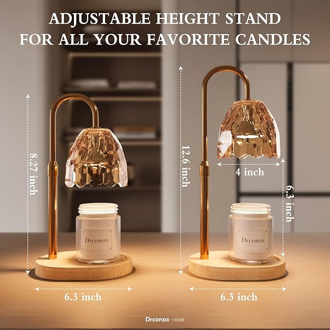 Candle Warmer Lamp with Timer Dimmable, Adjustable Height Wax Melt Warmer for Jar Candles, Birthday Gifts for Women, House Warming Gifts New Home Decor with 2 Bulbs, Amber