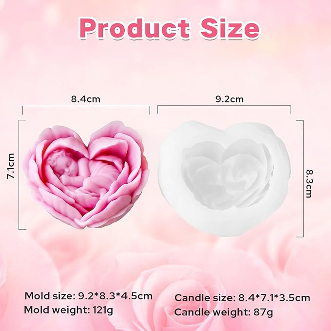 Rose Flower Candle Mold for Candle Making, 3D Heart Silicone Mold for Resin Casting DIY Plaster Polymer Clay Home Decoration