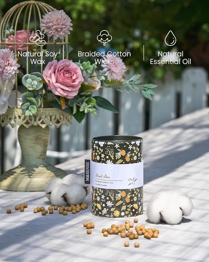 M&SENSE Spring Candle 11.3 oz, Neroli Noir Scented Candle, Non-Toxin Soy Wax for Home Scented, Floral Candles Gift for Her, Up to 70 Hours Burning Long-Lasting Fragrance