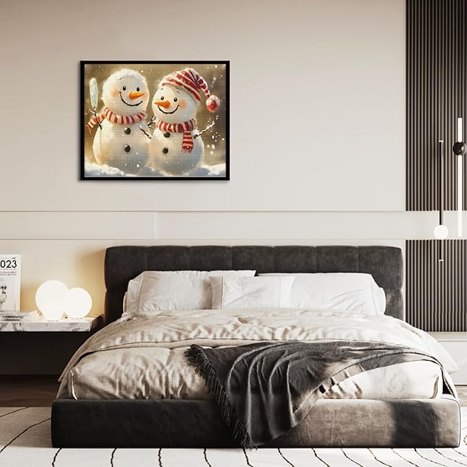IMLQJES Snowman Diamond Painting Kits - 5D Two Cute Cartoon Snowmen Full Square Gemstone Crystal Christmas Diamond Painting Art Kits for Adult - for Living Room Decor 10x12 Inch