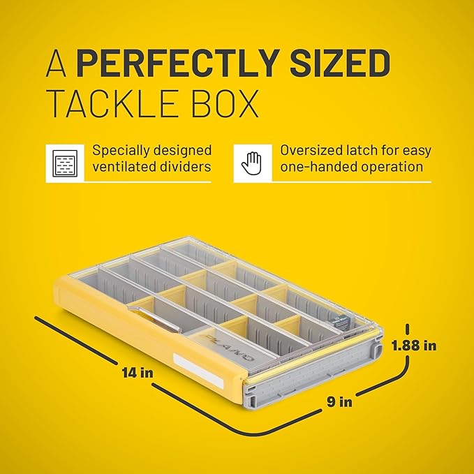 Plano EDGE 3700 Premium Tackle Utility Box, Gray and Yellow, Stackable Organizers, Waterproof, Rust-Resistant Bait and Tackle Storage
