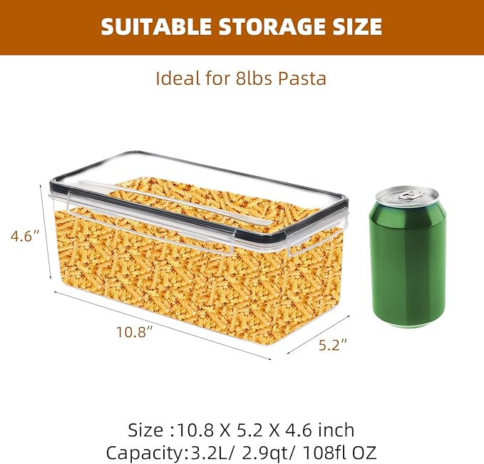 stusgo 3.2L (108 oz) 8PCS Airtight Food Storage Containers with Lids, BPA-Free Plastic Canisters for Pasta, Spaghetti & Kitchen Pantry Organization