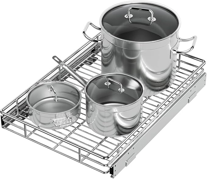ZOINLIY Pull Out Cabinet Organizer, Versatile Slide Out Kitchen Organizers and Storage,Heavy Duty Drawer Cupboard Storage Basket, Smooth Sliding, Chrome Finish,14.8" W x 21" D