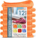 Hearth & Harbor Microfiber Cleaning Cloth for Cars 12 Pack Washcloths, Orange Cleaning Rags, Reusable Microfiber Cloth Rags for Cleaning, Lint Free Cloth, 12''x12'' (V-HH-Cloth-M-12-Org)