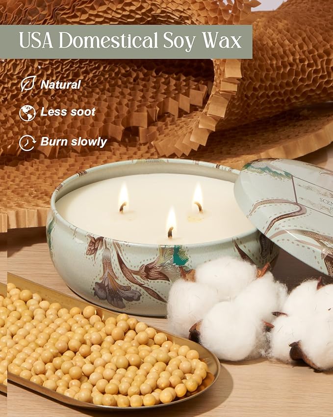 M&SENSE Mint Basil Scented Candles 12oz 40 Hour Long Lasting, 3 Wick Soy Candles for Home Scented, Travel Tin Natural Highly Scented Candle Gift for Women Men