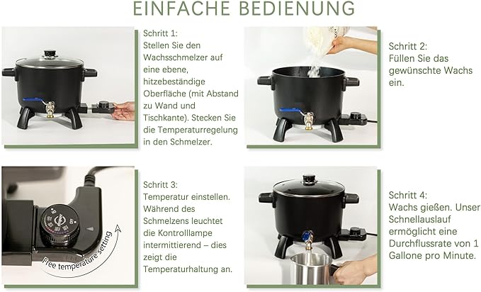 Wax Melter for Candle Making, 6Qts Candle Wax Melting Pot with Spout for Soy Wax Soap Base Easy Pour & Non-Stick & Temps