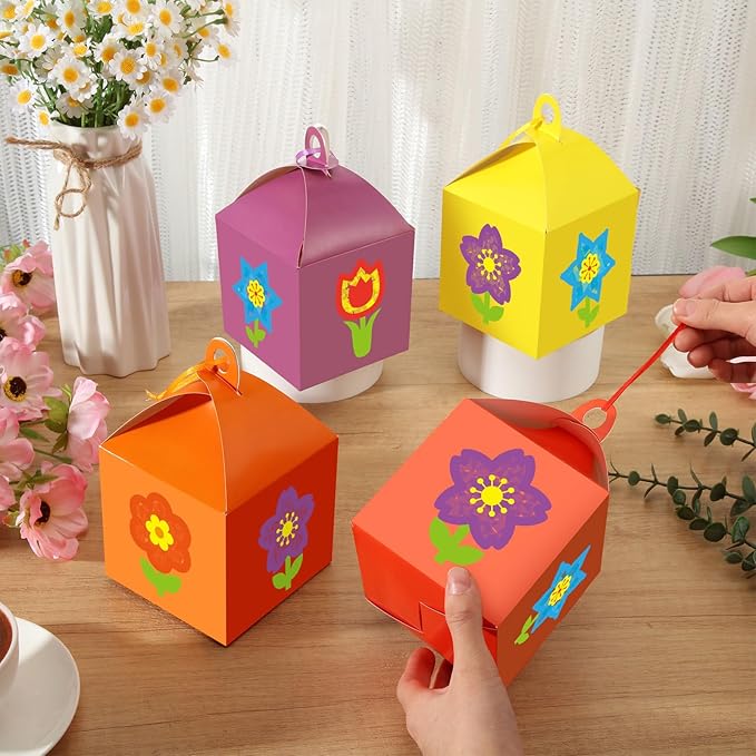 Simgoing 12 Sets Spring Flower Crafts with LED Lights DIY Mother's Day Crafts Lanterns Kits Colorful Flower Tissue Paper Suncatchers for Mother's Day Window Home Decor Spring Summer Activities