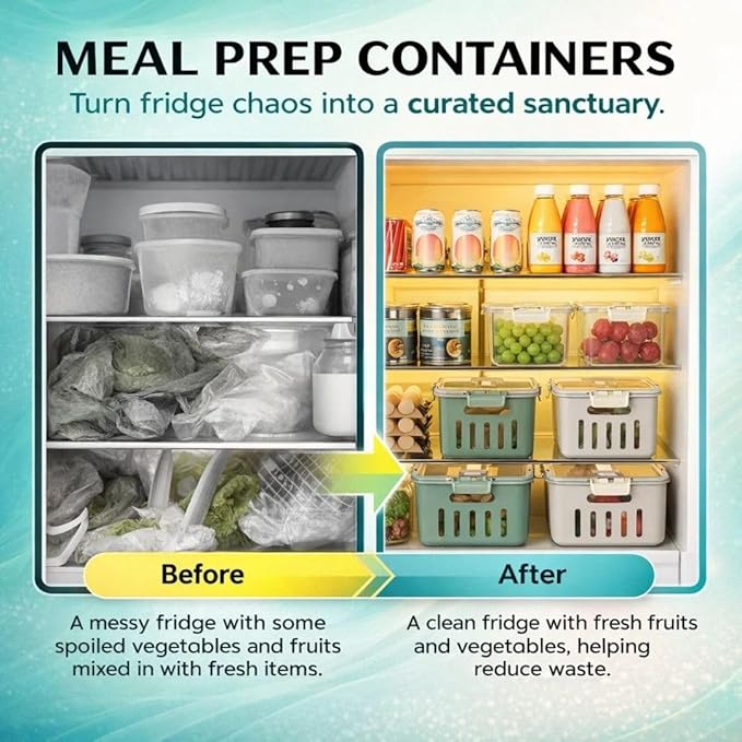 Fruit Containers for Fridge Keep Fresh, 5-Pack Food Storage Containers with Lids, Meal Prep Containers, Fridge Storage with Removable Colander, Microwave & Dishwasher Safe (White)