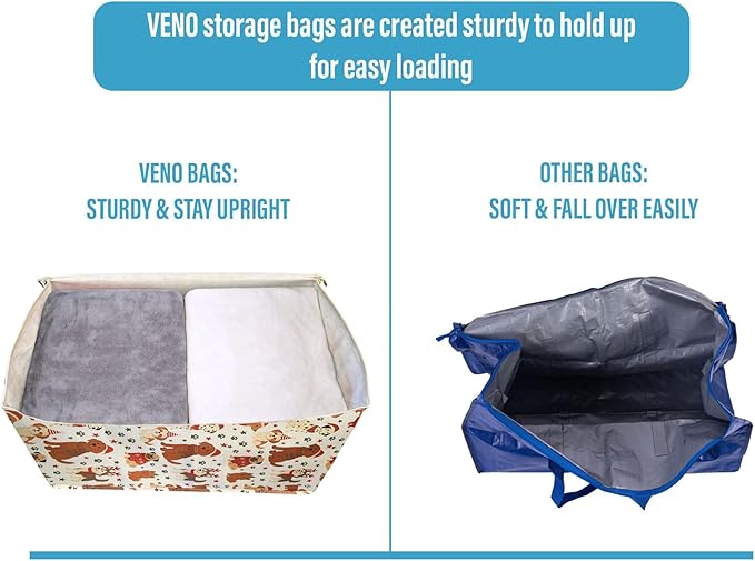 VENO 6 Pack Extra Large Heavy Duty Moving Bags with Wide Opening & Reinforced Handles, Reusable Storage Tote Bags with Strong Zippers for Clothes, College Dorm Essentials & Moving Supplies