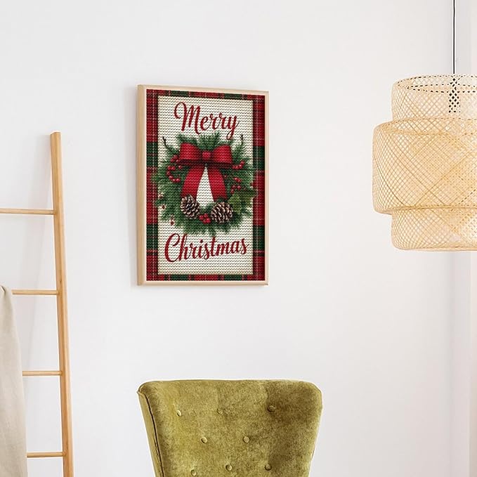 AIVKIEJK Diamond Painting Kits for Adults - Merry Christmas Red Bow & Pine Cones Painting DIY 5D Full Drill Diamond Dots Paintings with Diamonds Gem Art and Crafts Home Decor 8"x12"