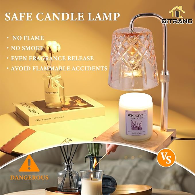 Candle Warming Lamp with Timer Dimmer,House Warming Gifts New Home Decor, Birthday Gifts for Women Mom,Height Adjustable Wax Melts Warmer for Jar Candles with 3 Bulbs，Thanksgiving Gifts Decor Lamp