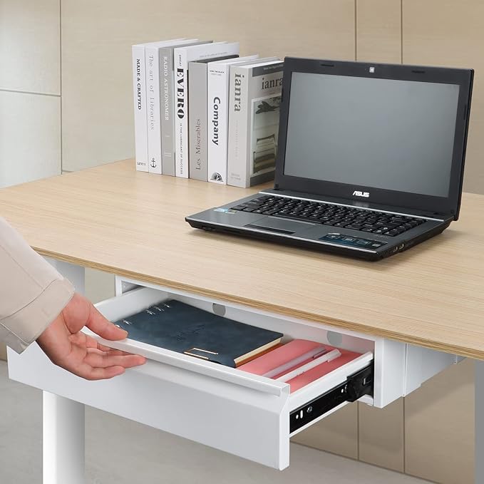 Under Desk Drawer 18", Pull-out Storage Organizer with Large Slide Extension Mounted Under Flat Wooden Table or Workbench, White_Normal Version