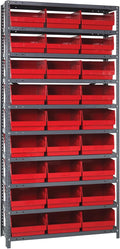 Quantum Storage Systems 1875-210RD Store More Steel Shelving Unit with 6" Shelf Bins, 18" D x 36" W x 75" H, Red