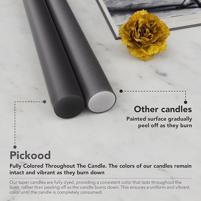12-Inch Tall Dripless Taper Candles Set of 4 - Black Gray Tapered Candles, Perfect for Spring - Smokeless, Unscented, Long Burning - Hand Poured, Colored Tall Candlesticks - Dark Gray